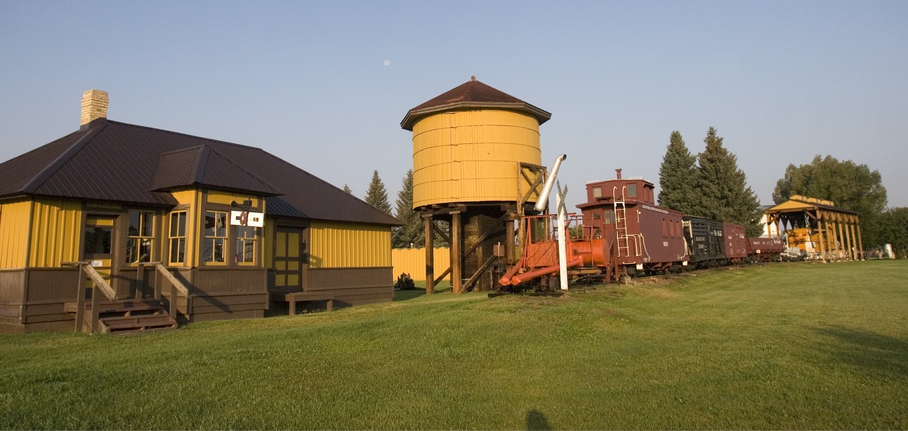 Water tower and trains at the Pioneer Museum in Gunnison