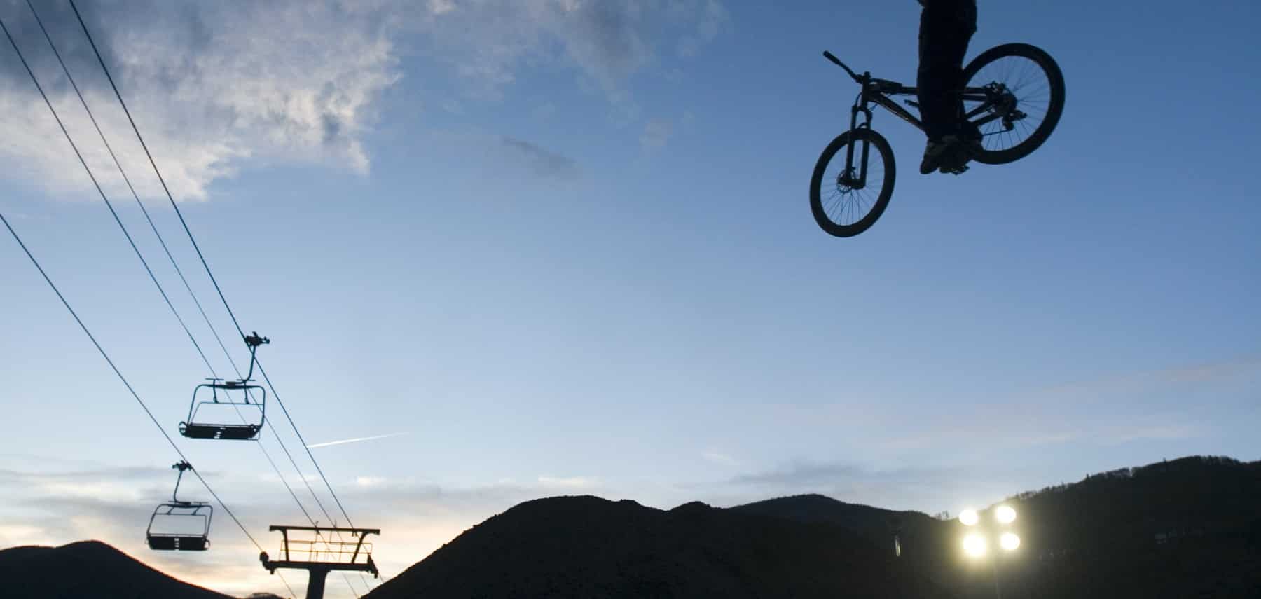 A bike rider goes for big points during the Teva Mountain Games in Vail
