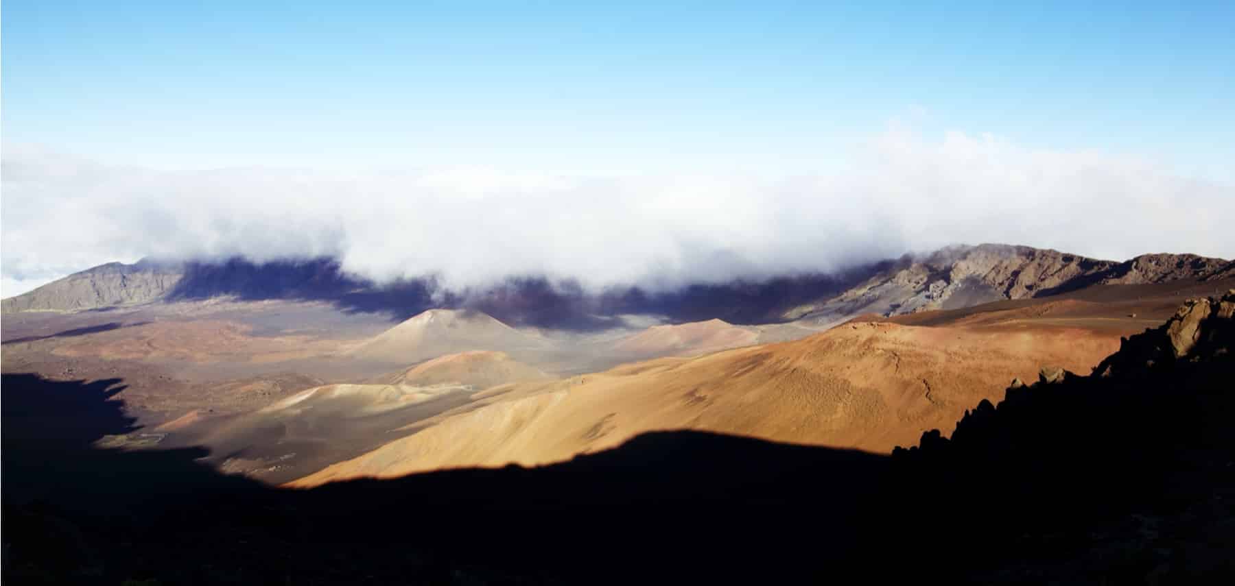 Sun shining on Haleakala crater