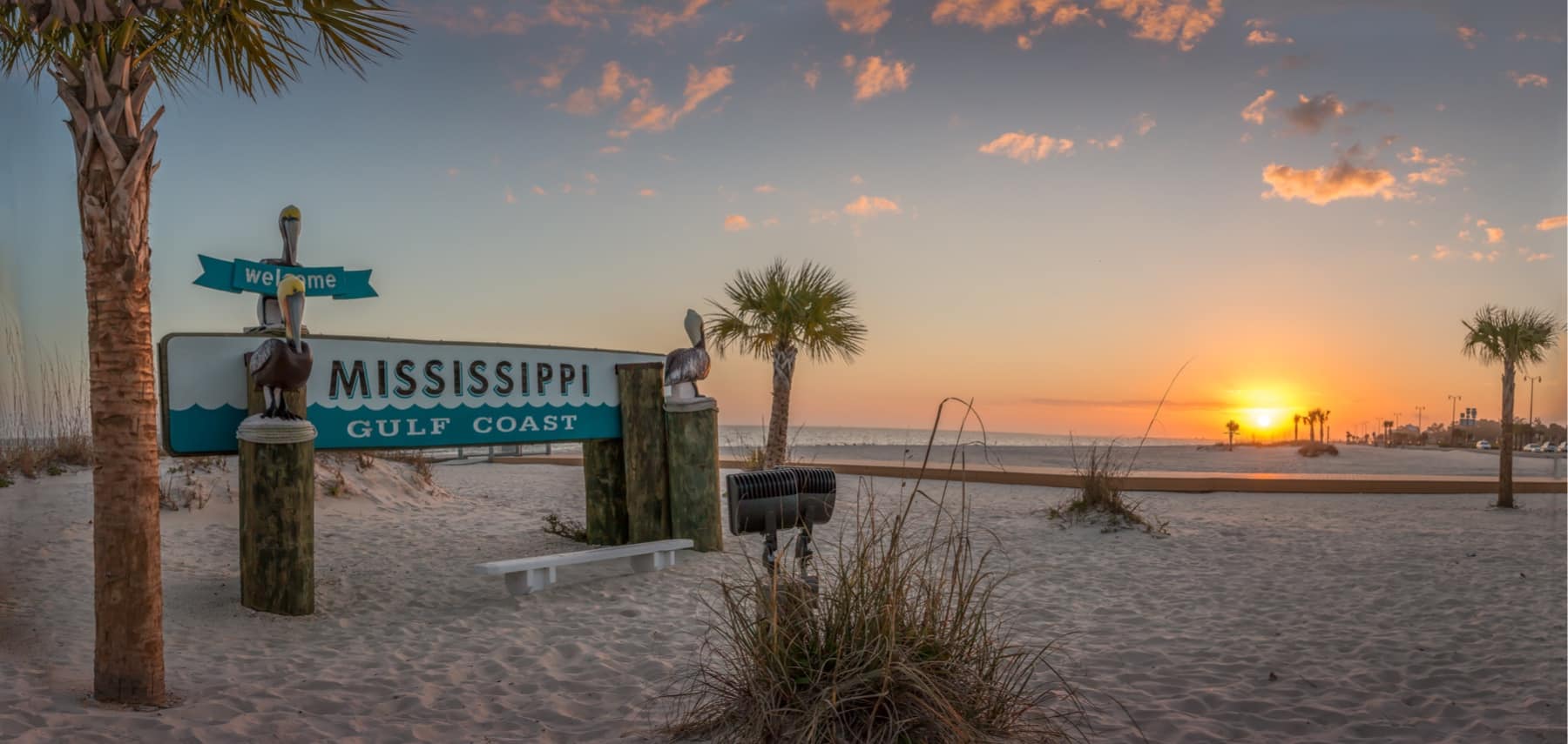 Mississippi Gulf Coast Welcome Sign at Sunset