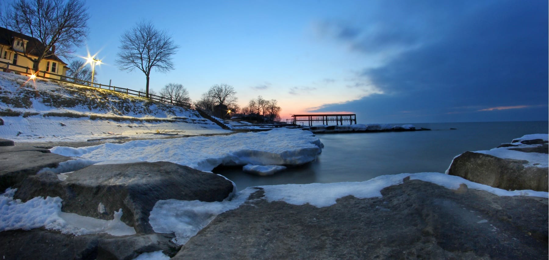 Lake Erie Winter Sunset in Ohio USA