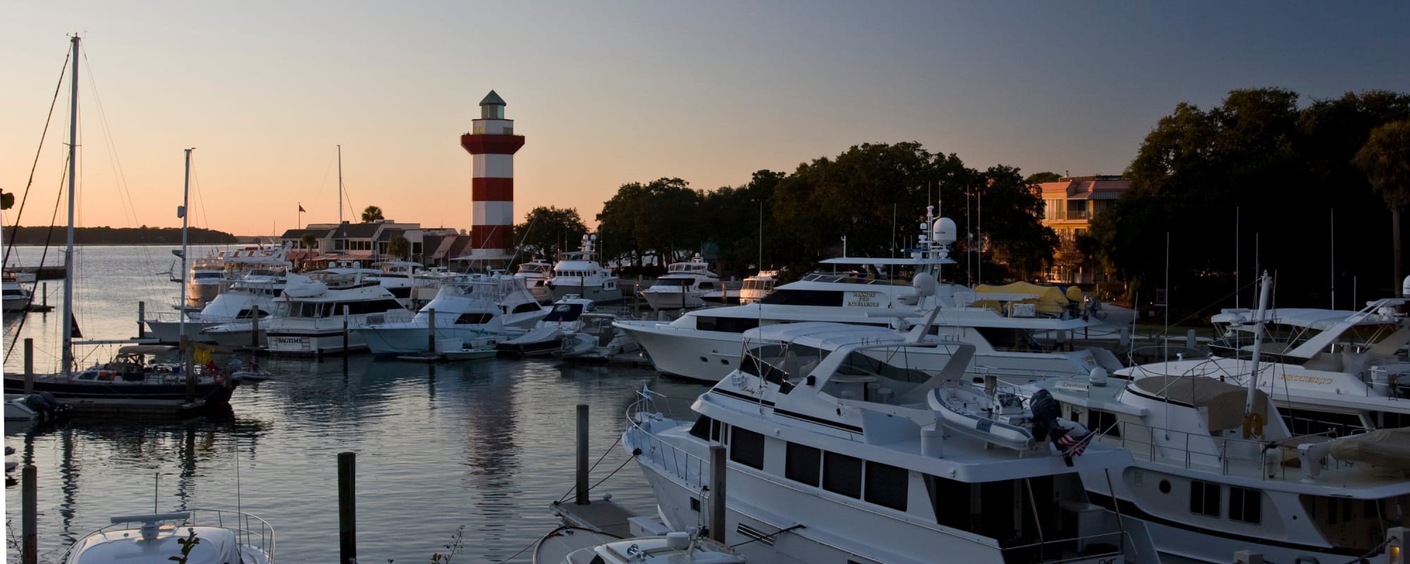 Harbour Town Lighthouse and Marina at sunset.  'Photo by Photo by Perry Baker'
